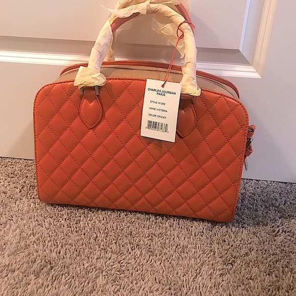 Charles Jourdan Handbags - Charles Jourdan Paris Orange and Tan Purse
